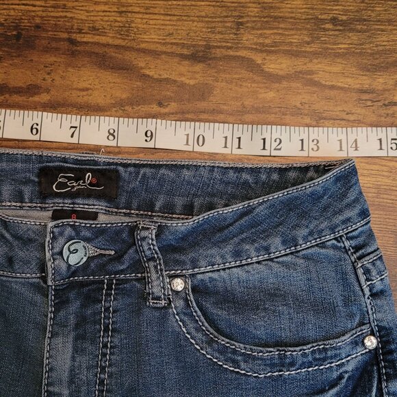 Earl Jeans Size 8 Skinny Capri Mid Rise Fleur De Lis Button Flap Embellished - Picture 6 of 10